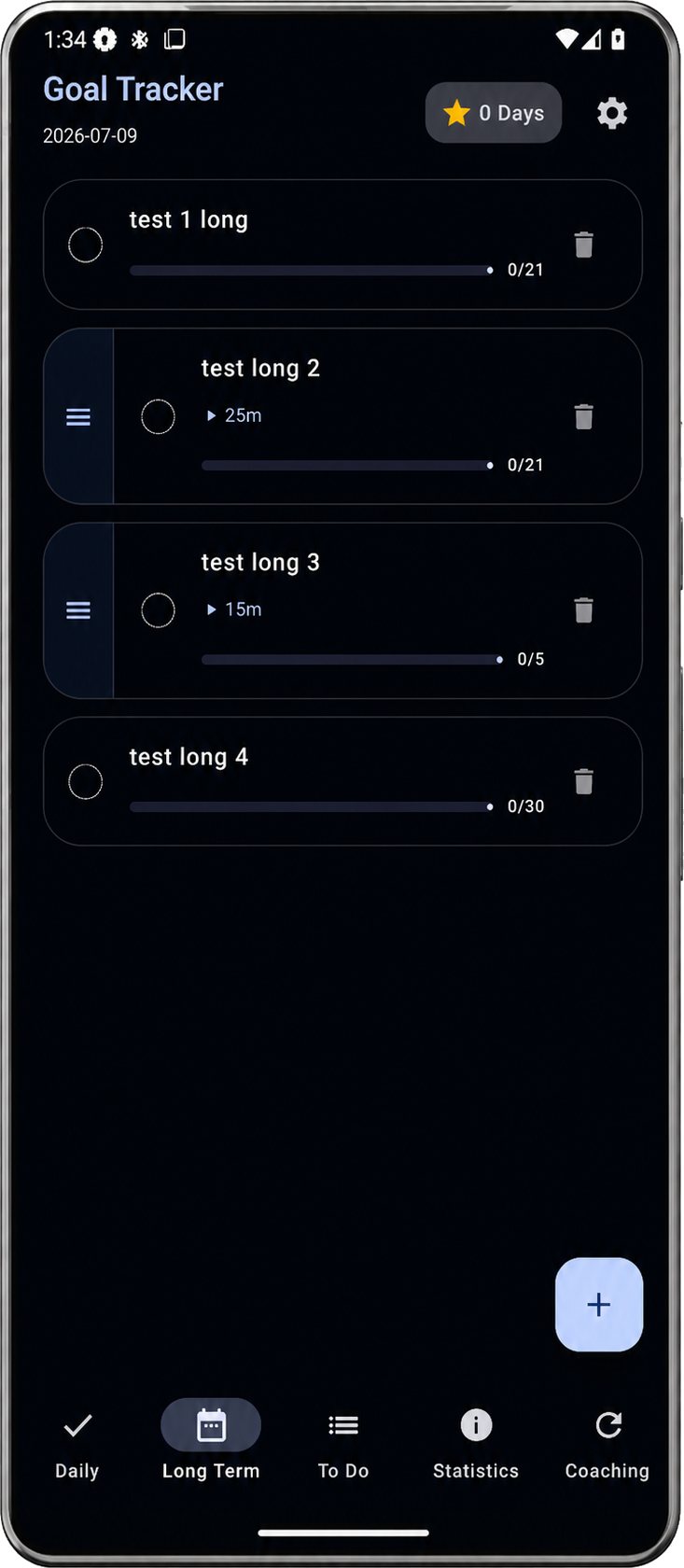 Easy Goal Tracker long-term goals list